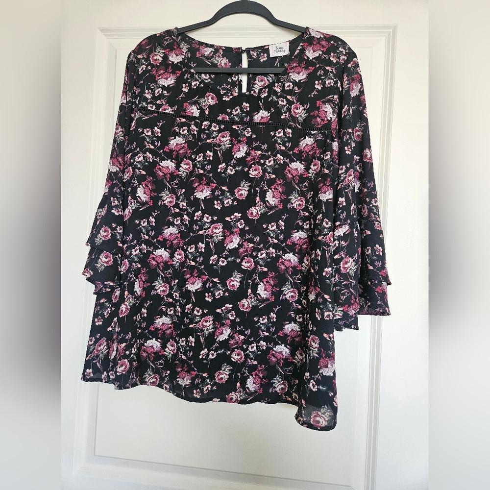 Floral Black and Pink Women's Top
